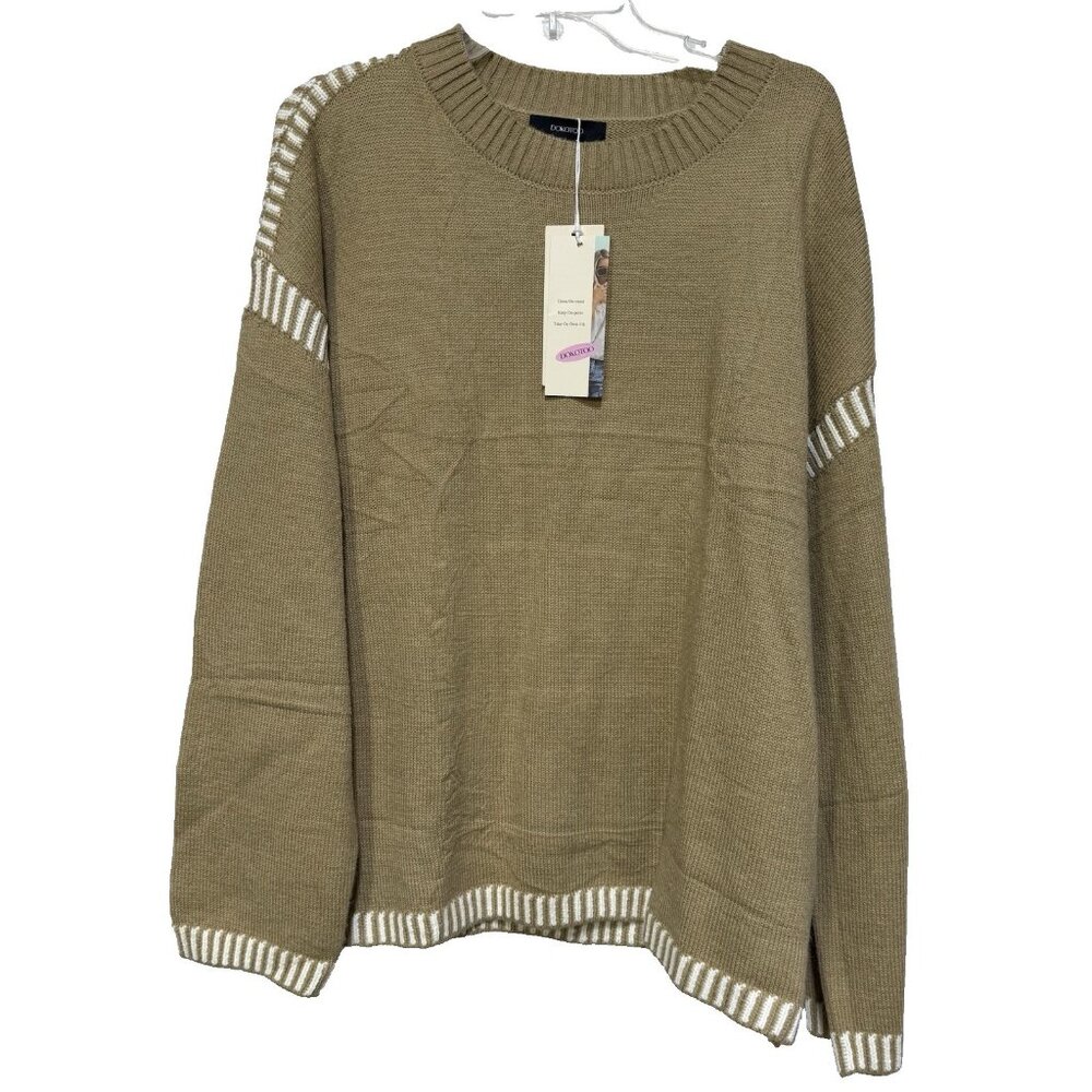 DOKOTOO Women Sweaters Crewneck Loose Fit Long Sleeve Knit Pullover Sweater Tops